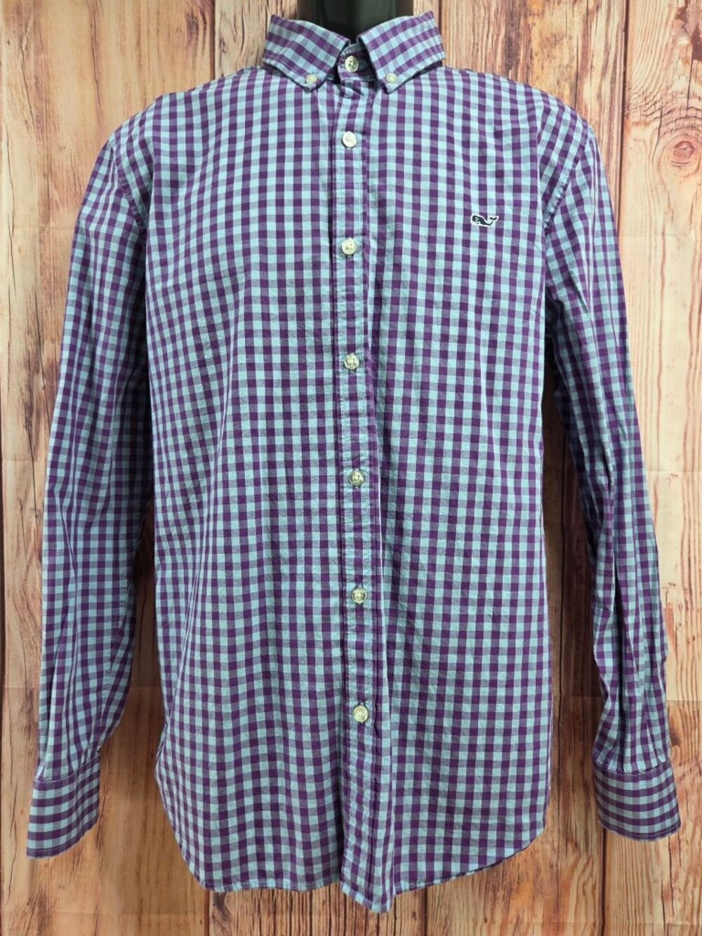 Vineyard Vines Slim Fit Purple Gingham Whale Shirt Large